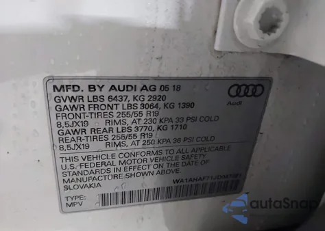 2018 Audi Q7 2.0T Premium from USA, damaged, VIN WA1AHAF71JD047291